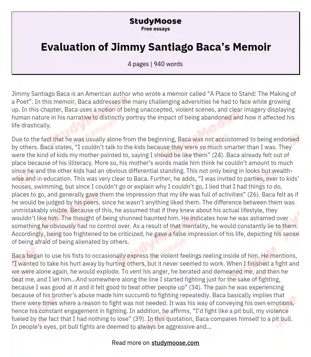 Evaluation of Jimmy Santiago Baca’s Memoir