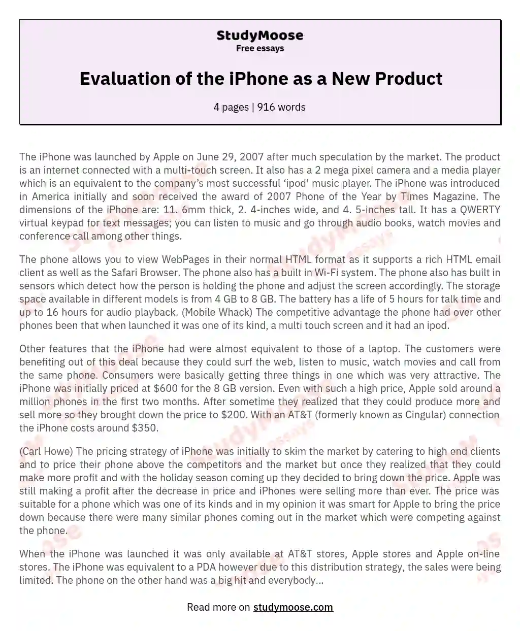 Evaluation of the iPhone as a New Product essay