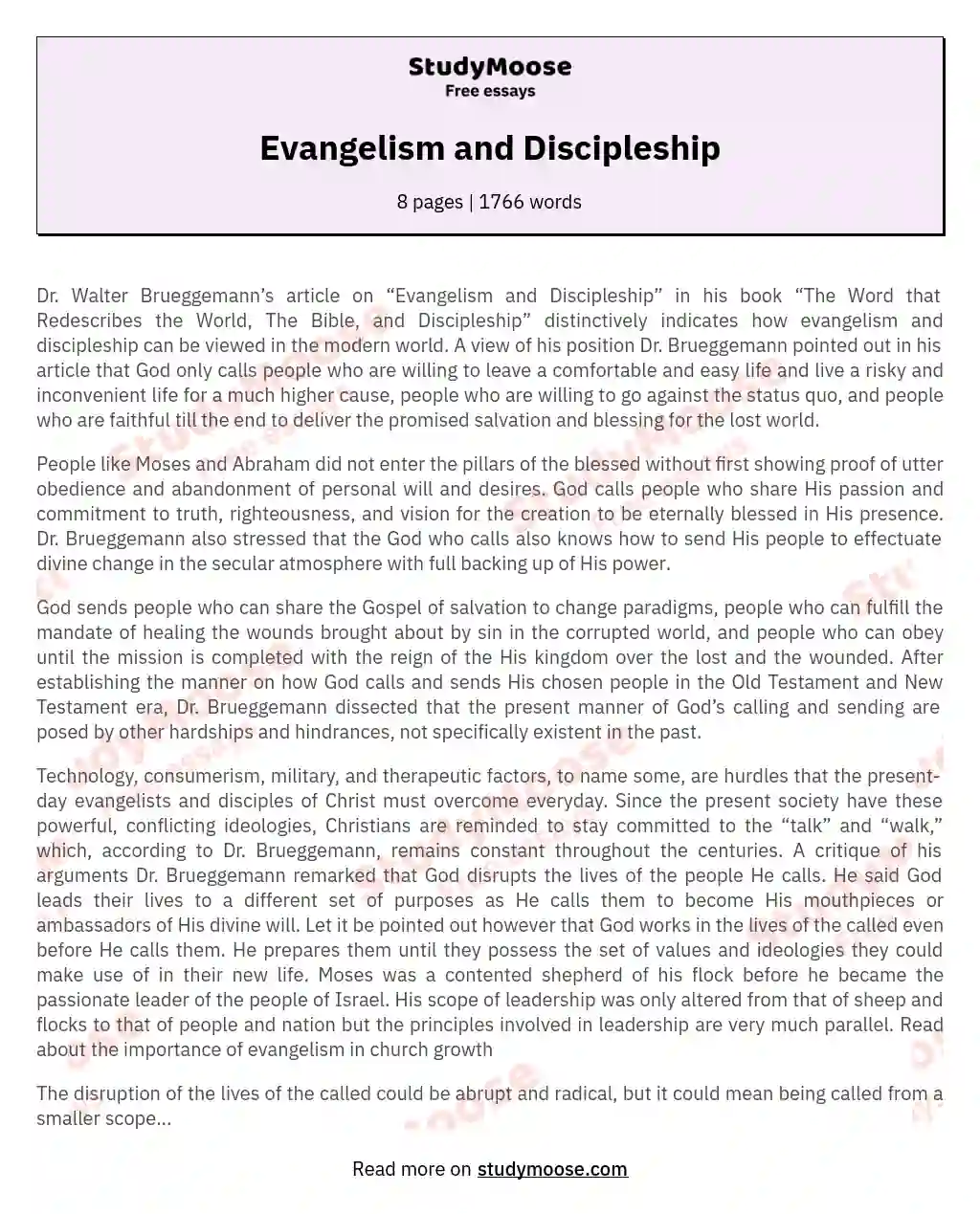 Evangelism and Discipleship essay
