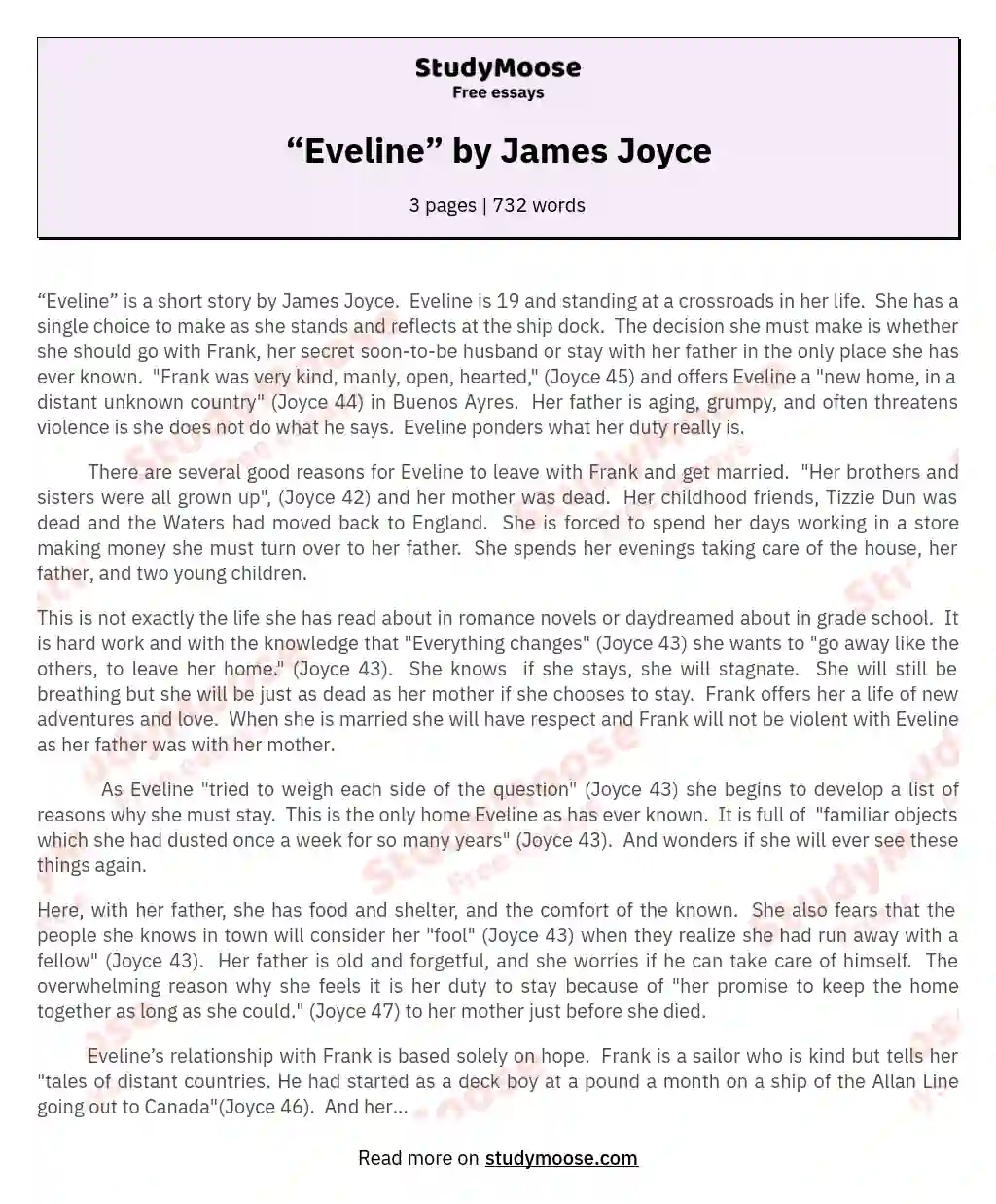 “Eveline” by James Joyce essay