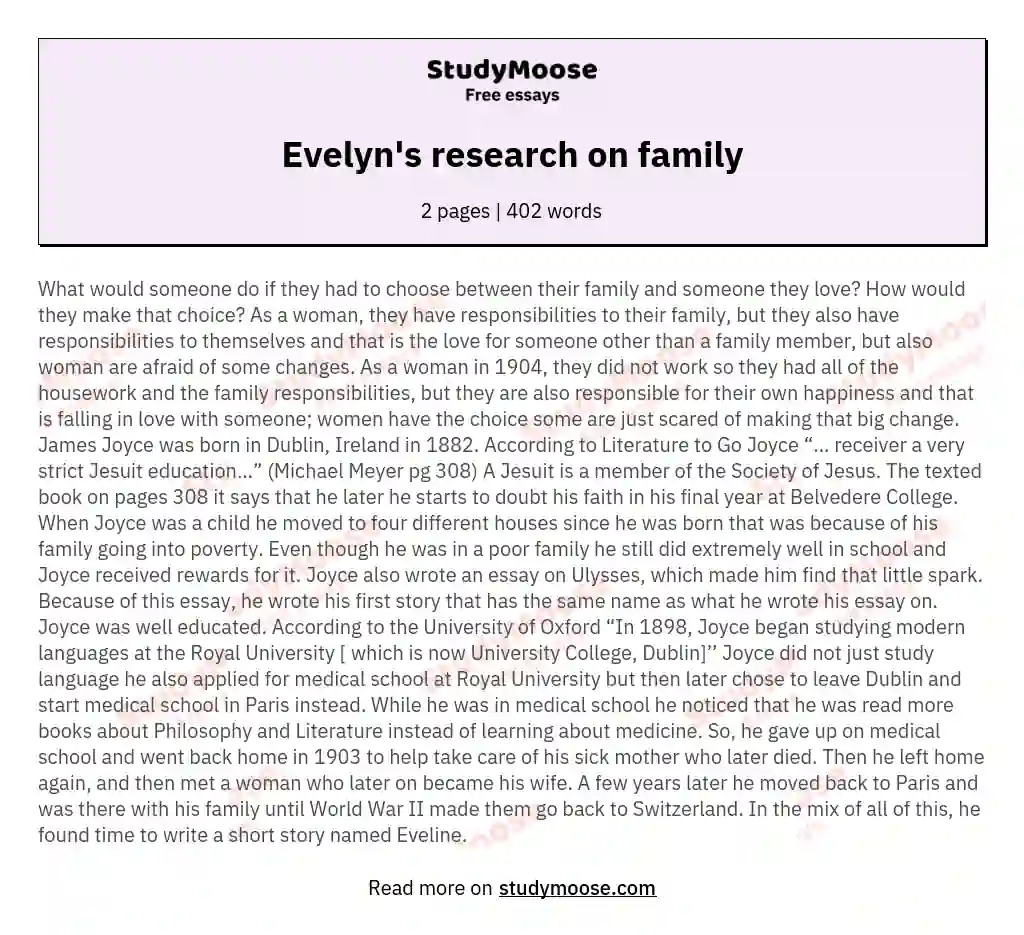 Evelyn's research on family essay