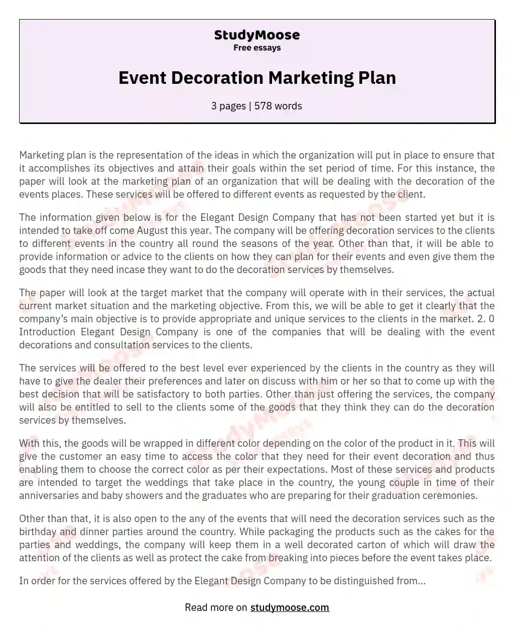 Event Decoration Marketing Plan essay