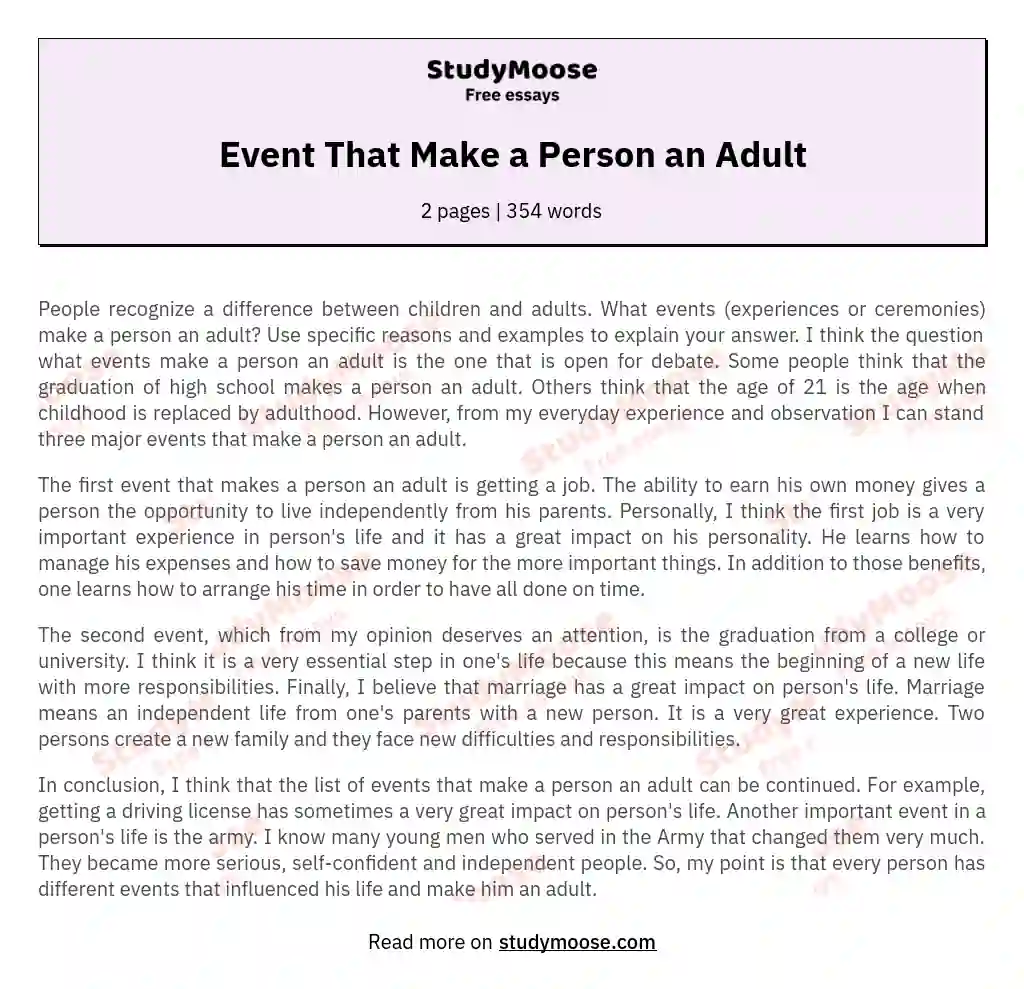 Event That Make a Person an Adult essay