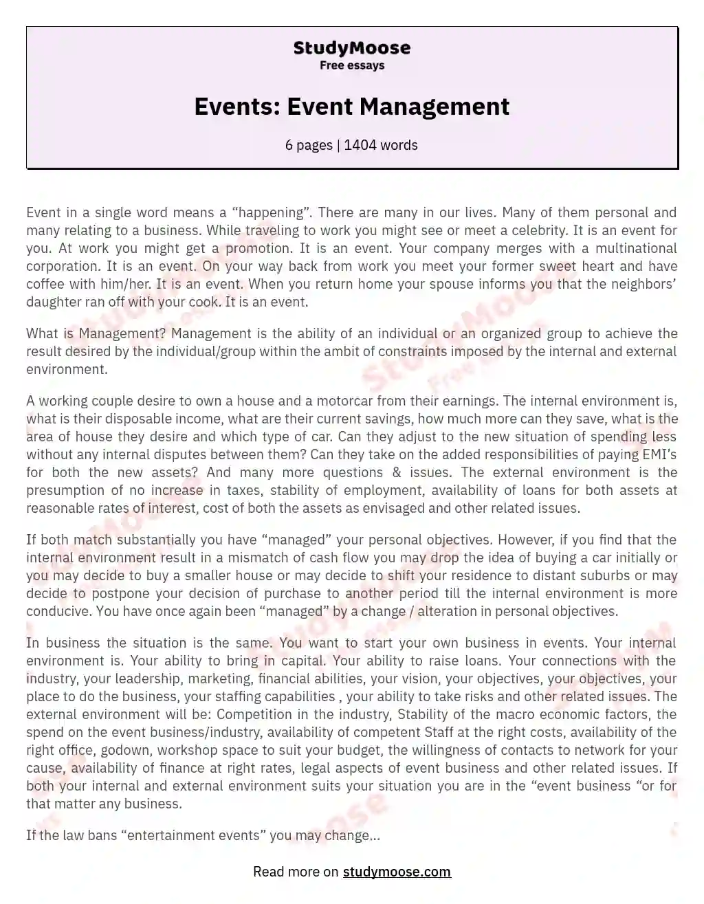 Events: Event Management essay
