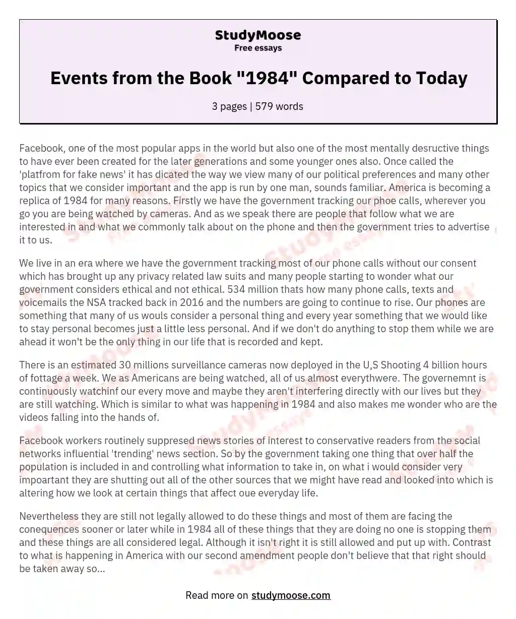 Events from the Book "1984" Compared to Today essay