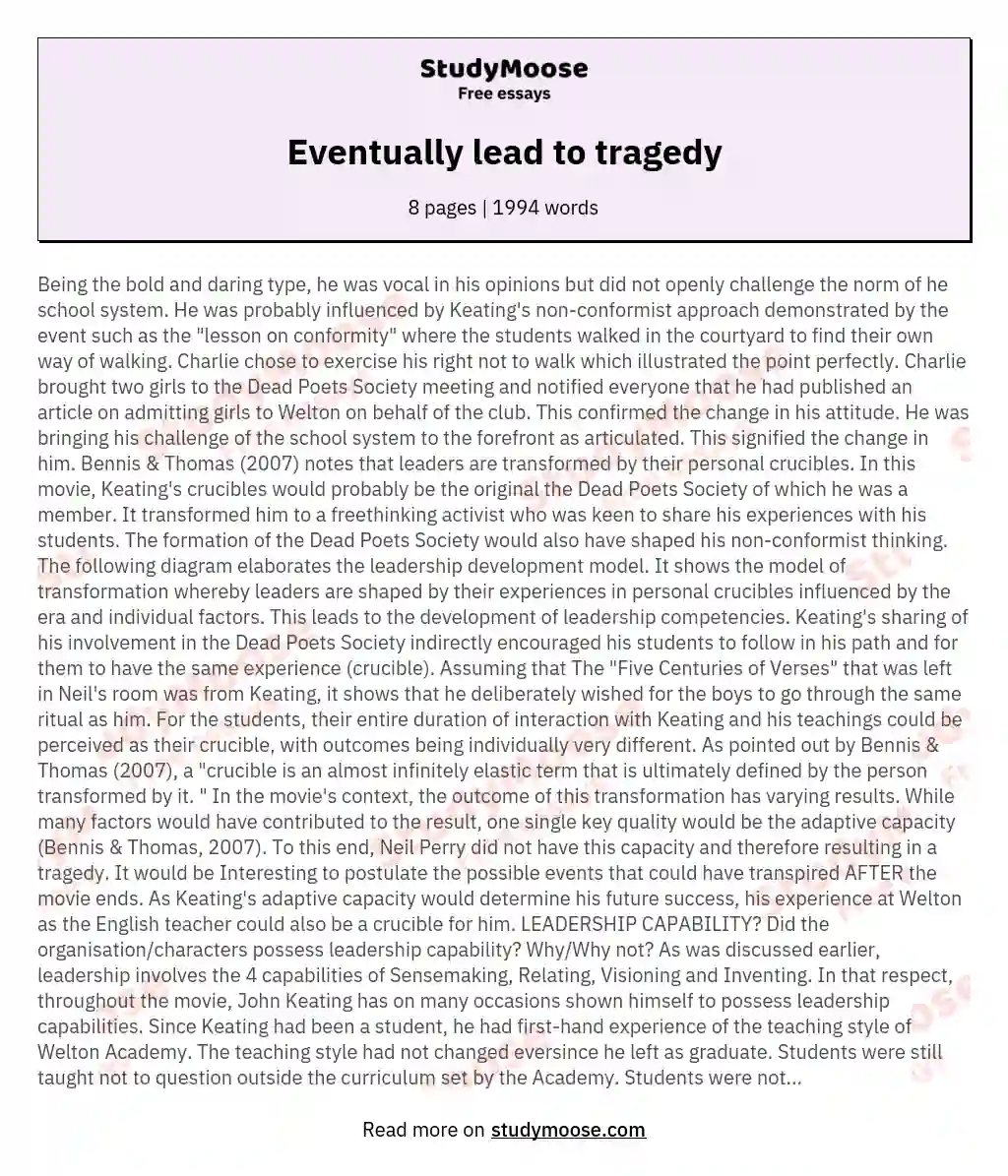 Eventually lead to tragedy essay