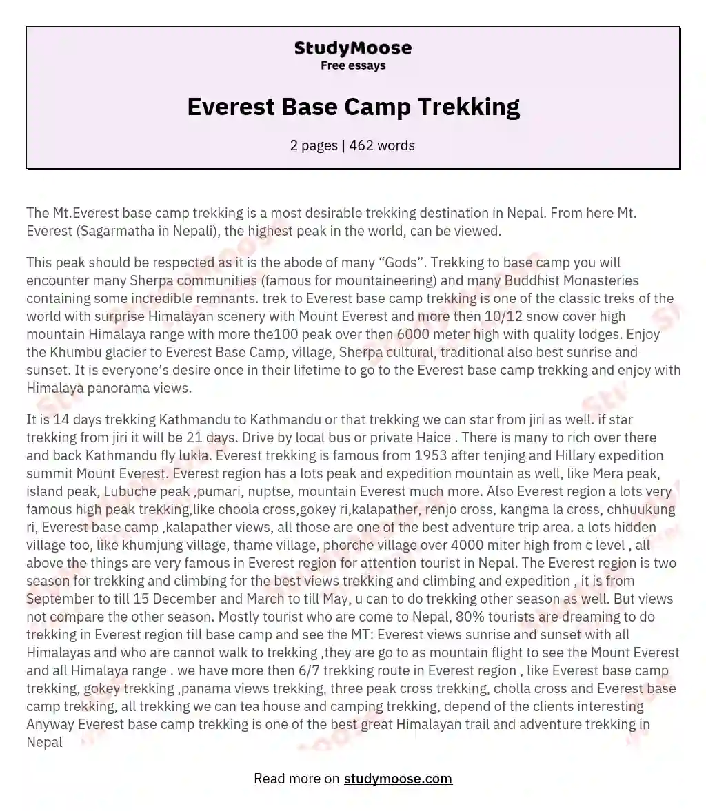 Everest Base Camp Trekking essay