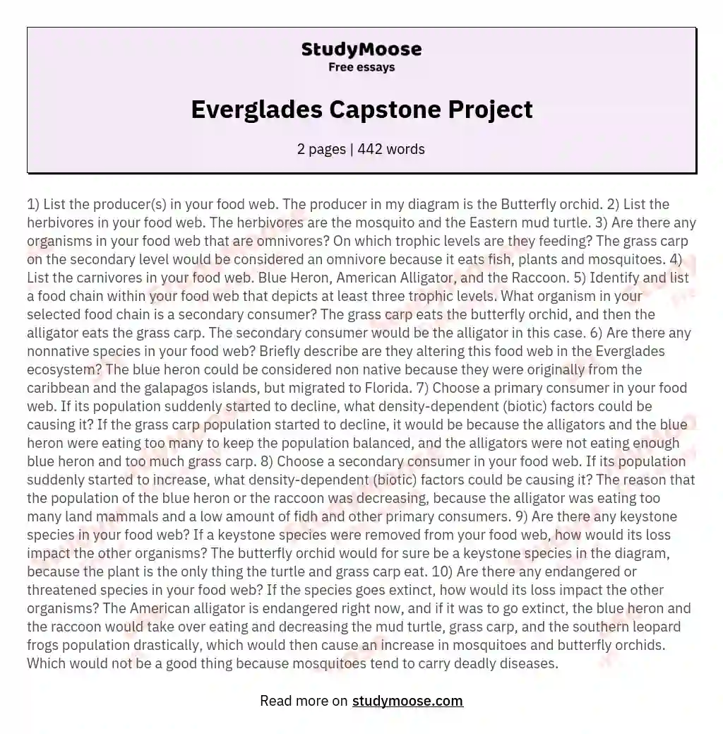 Everglades Capstone Project essay