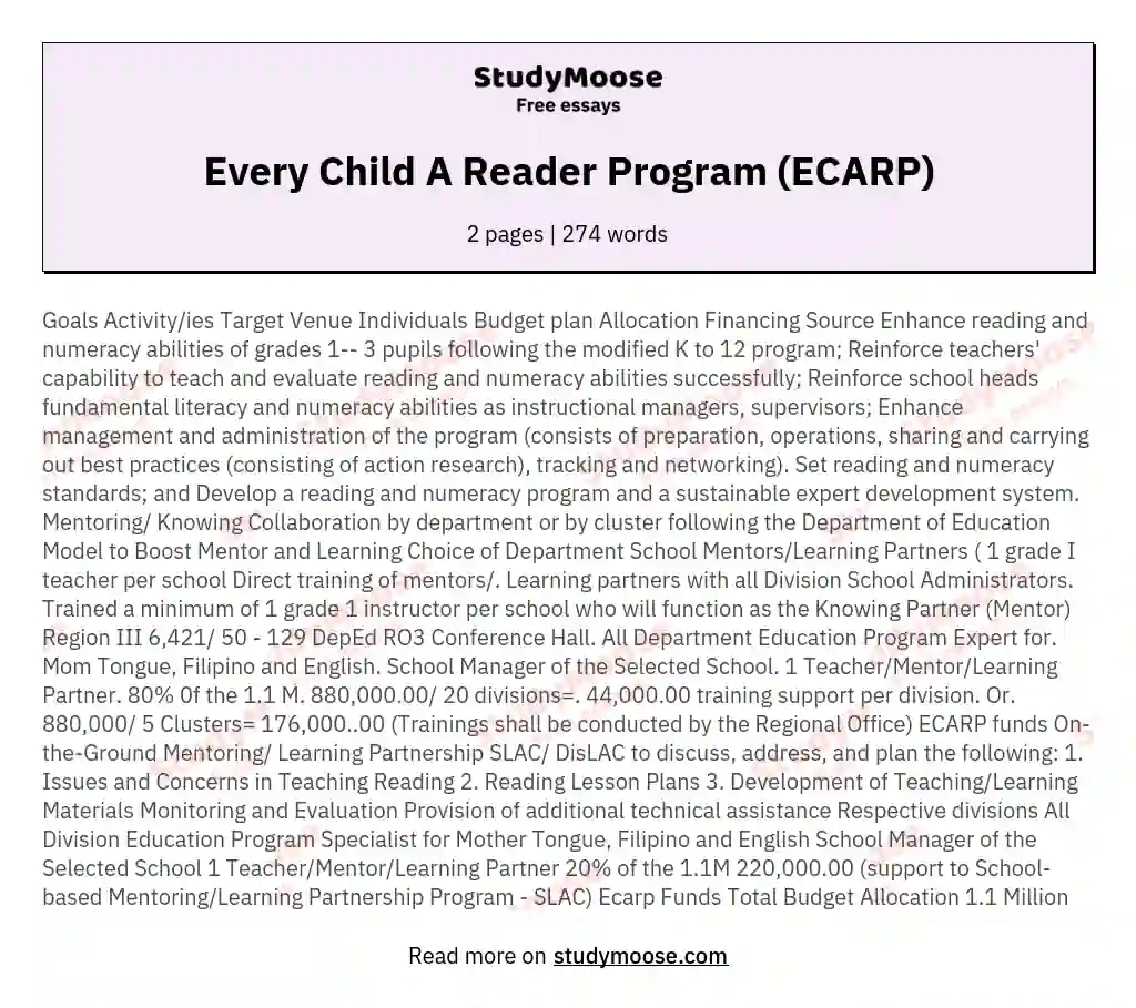 Every Child A Reader Program (ECARP) essay