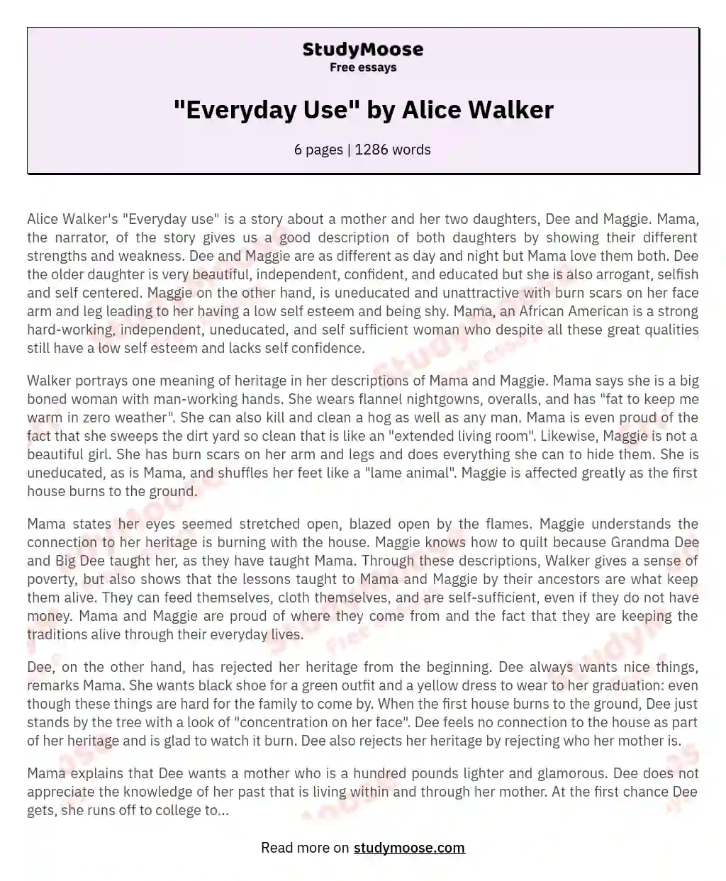 "Everyday Use" by Alice Walker essay