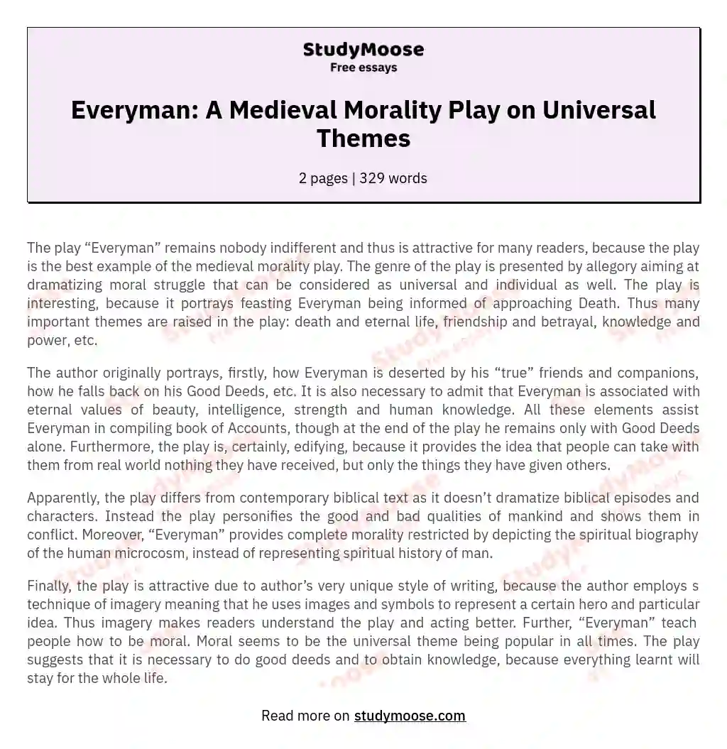 Everyman: A Medieval Morality Play on Universal Themes essay