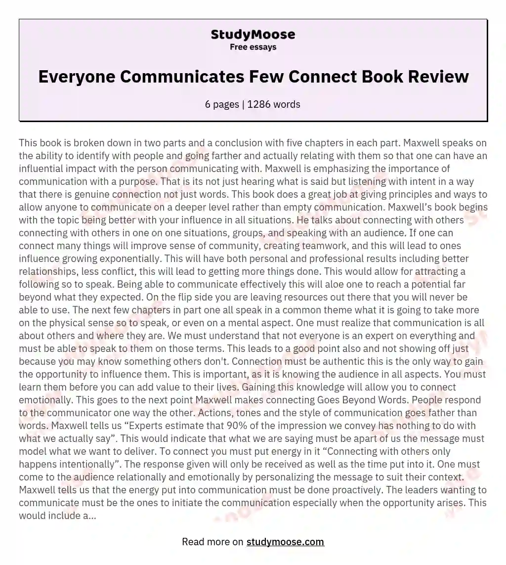 Everyone Communicates Few Connect Book Review essay