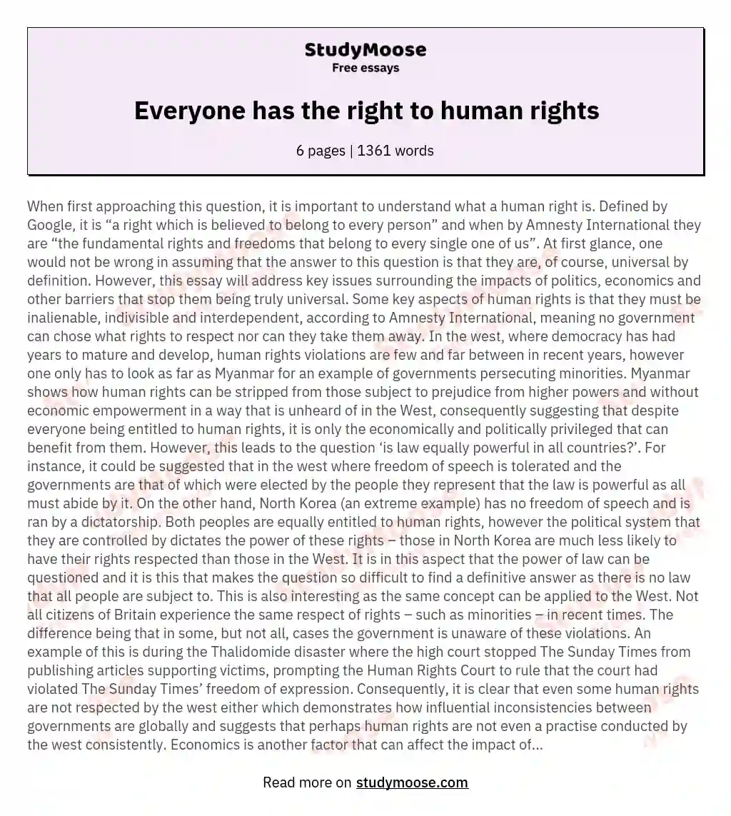 Everyone has the right to human rights essay
