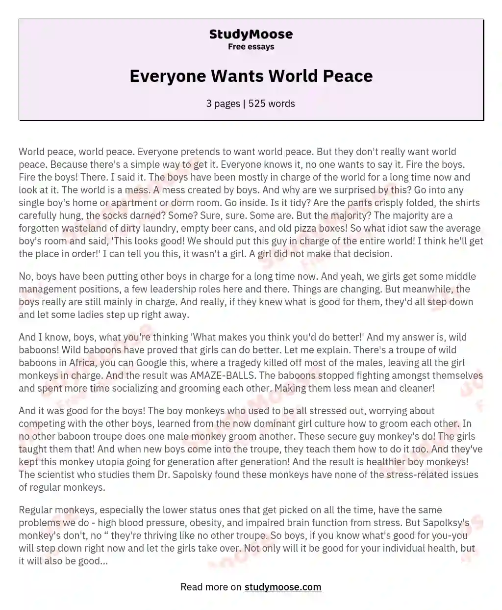 Everyone Wants World Peace essay