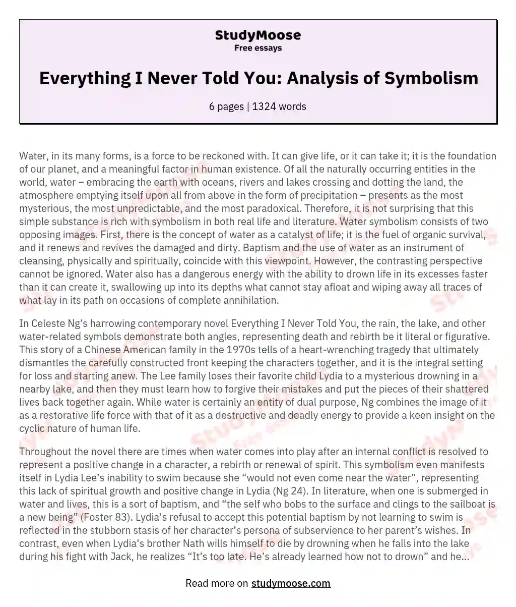 Everything I Never Told You: Analysis of Symbolism essay