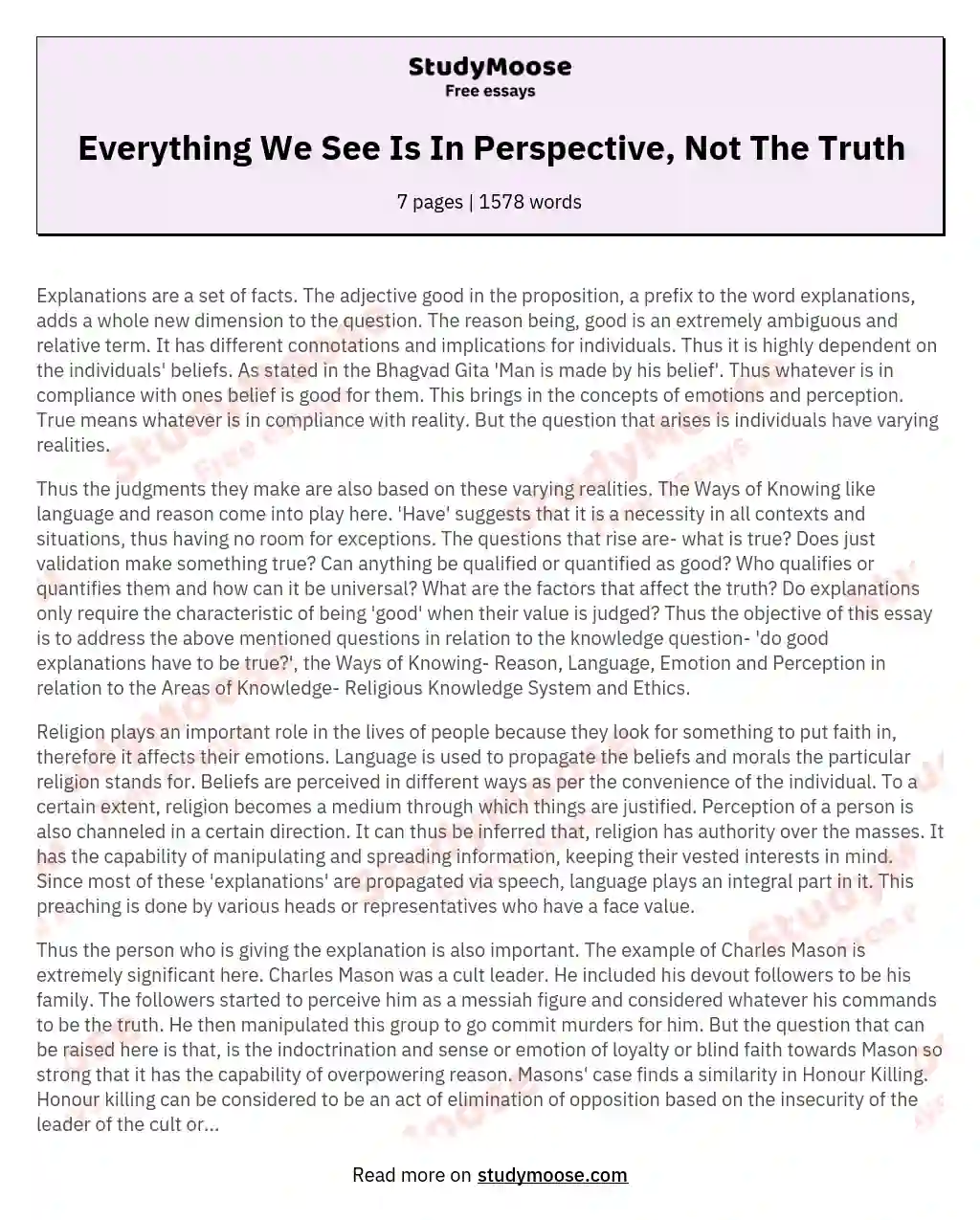 Everything We See Is In Perspective, Not The Truth essay