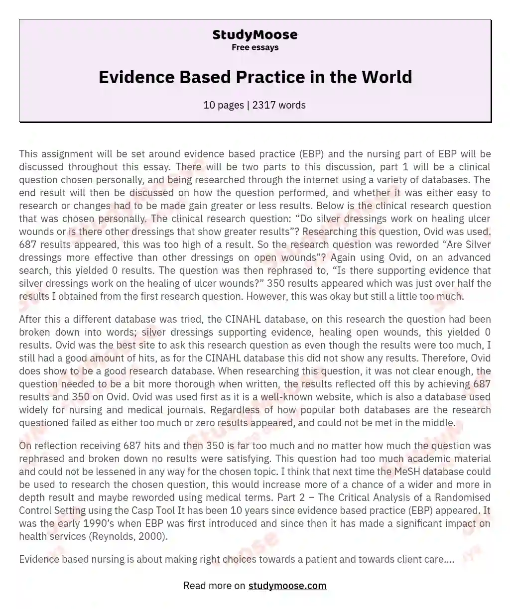 Evidence Based Practice in the World