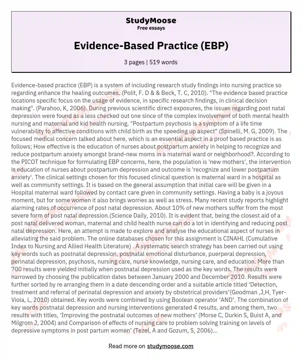 Evidence-Based Practice (EBP) essay