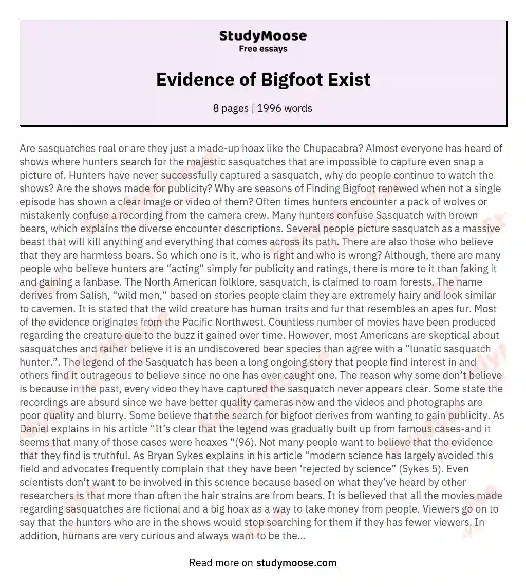 Evidence of Bigfoot Exist essay