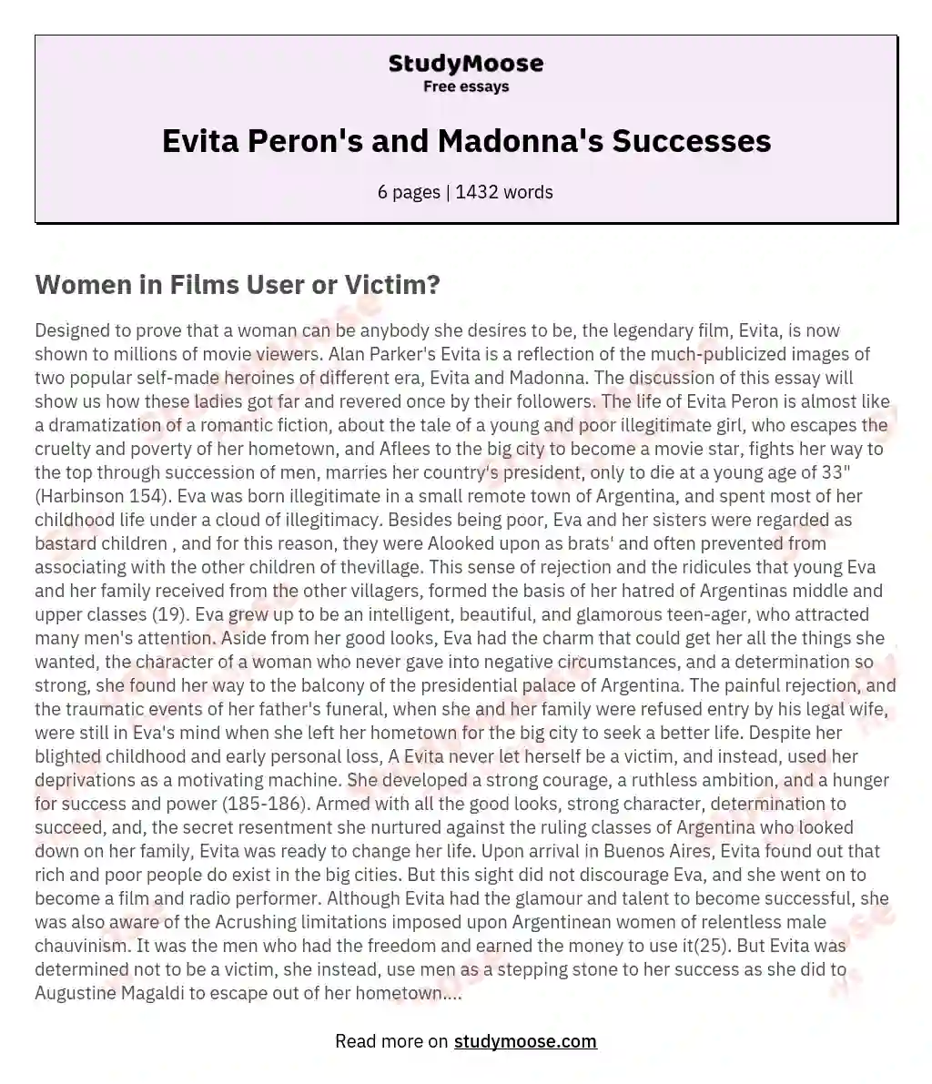 Evita Peron's and Madonna's Successes