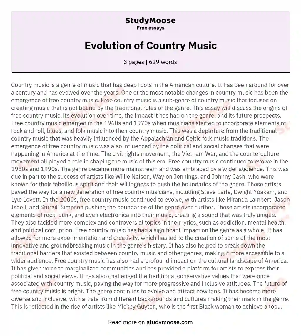 Evolution of Country Music essay