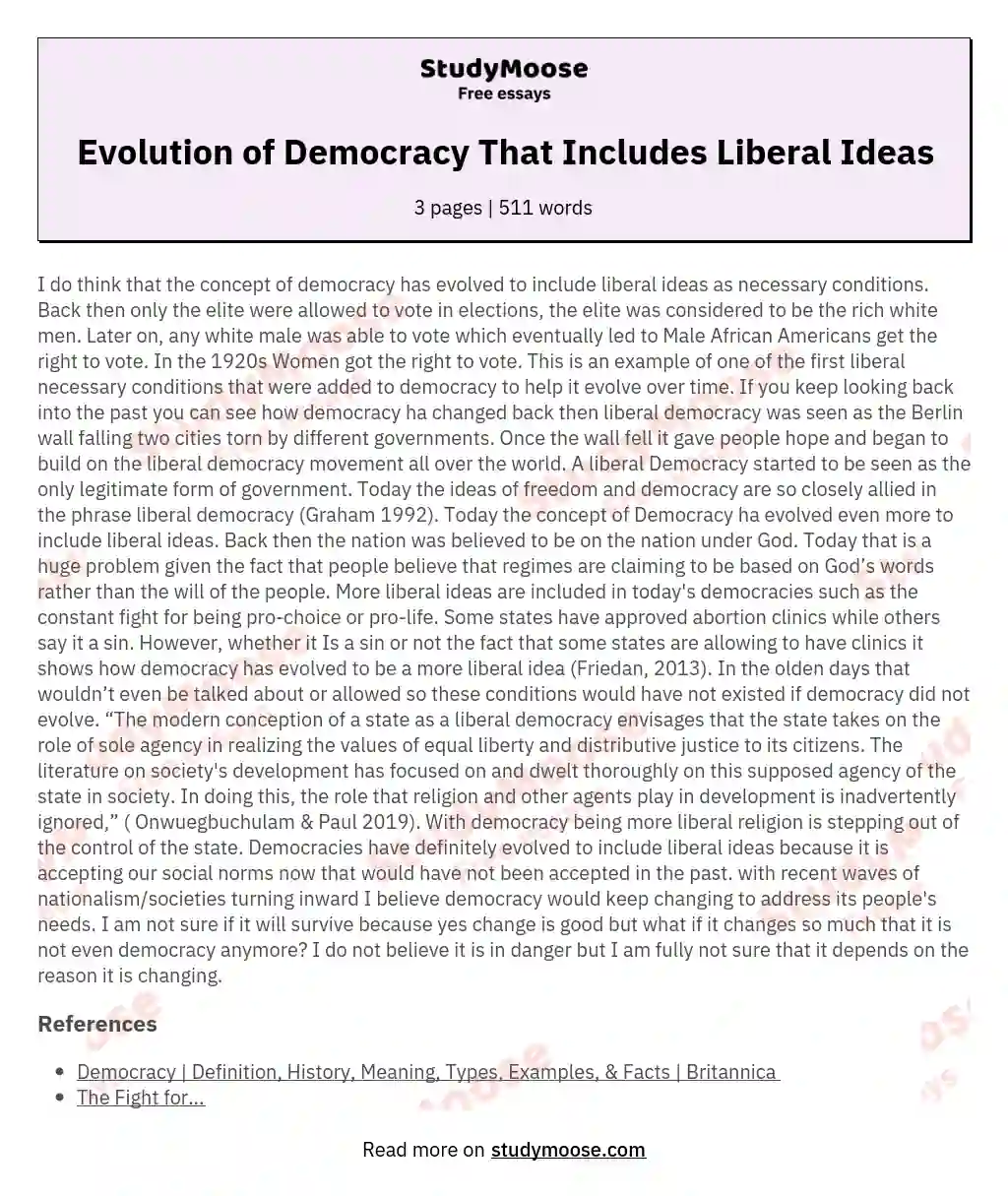 Evolution of Democracy That Includes Liberal Ideas essay