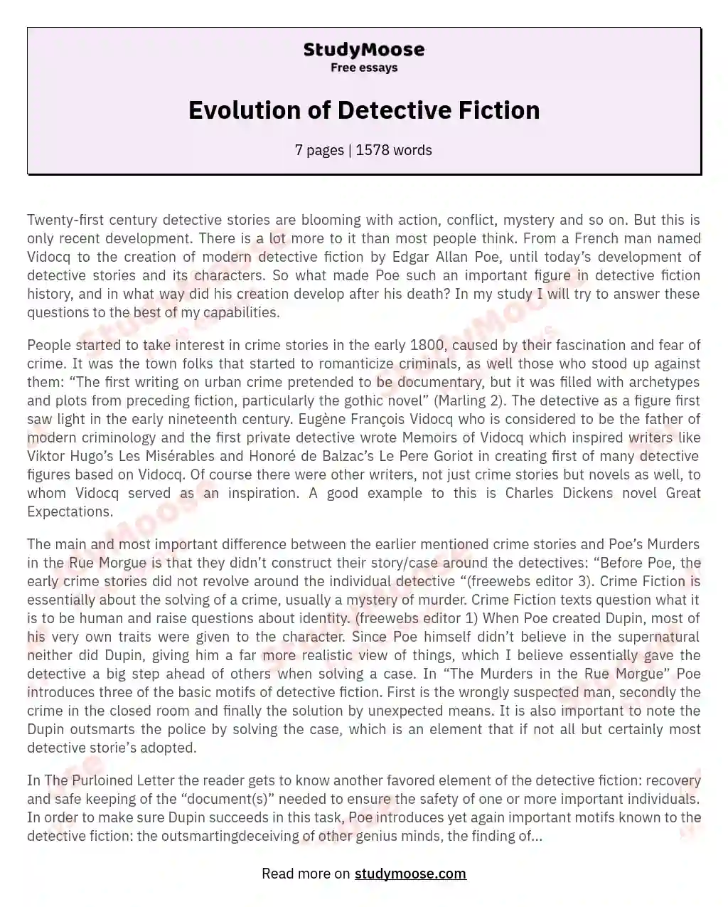 Evolution of Detective Fiction essay