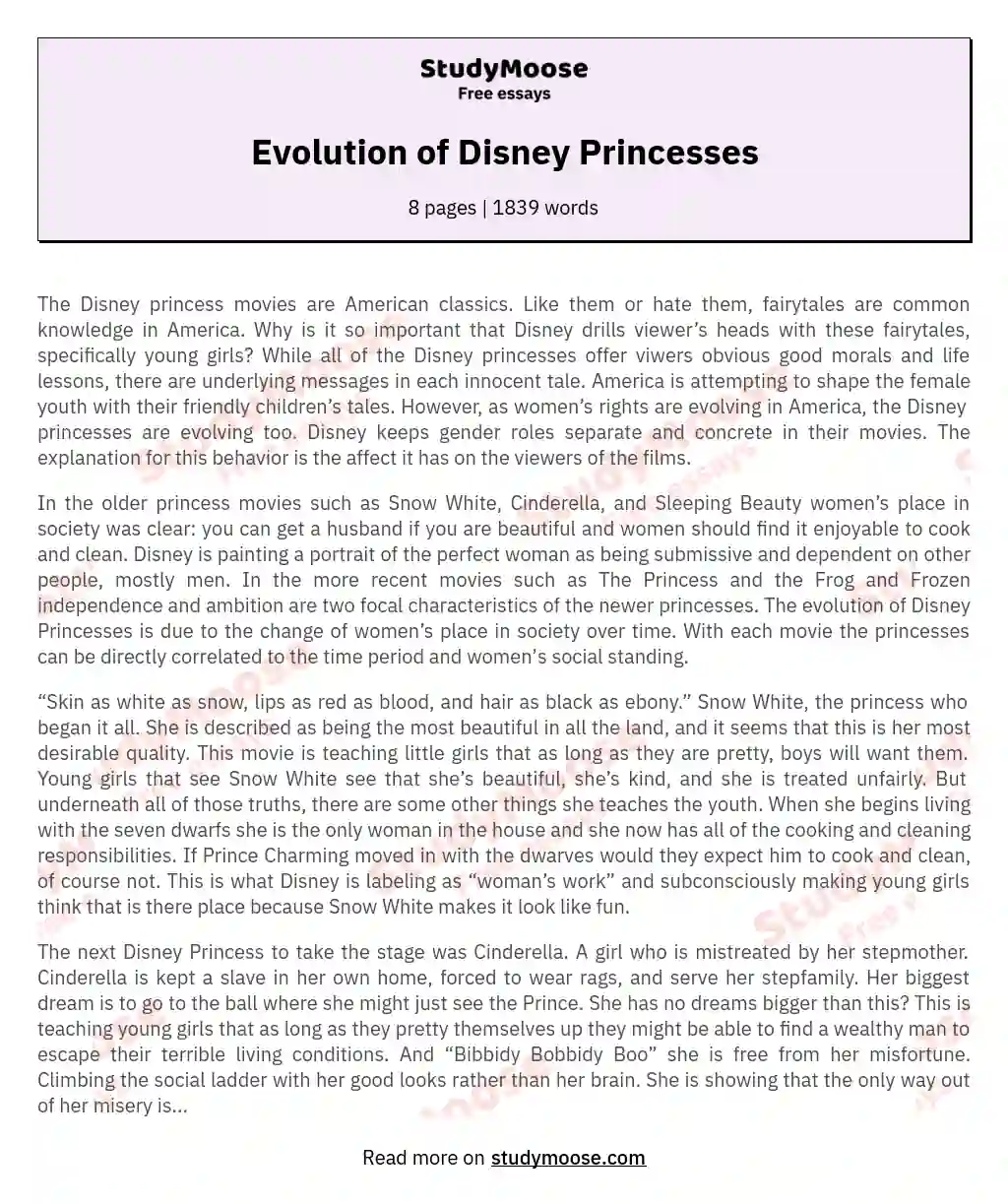 Evolution of Disney Princesses essay