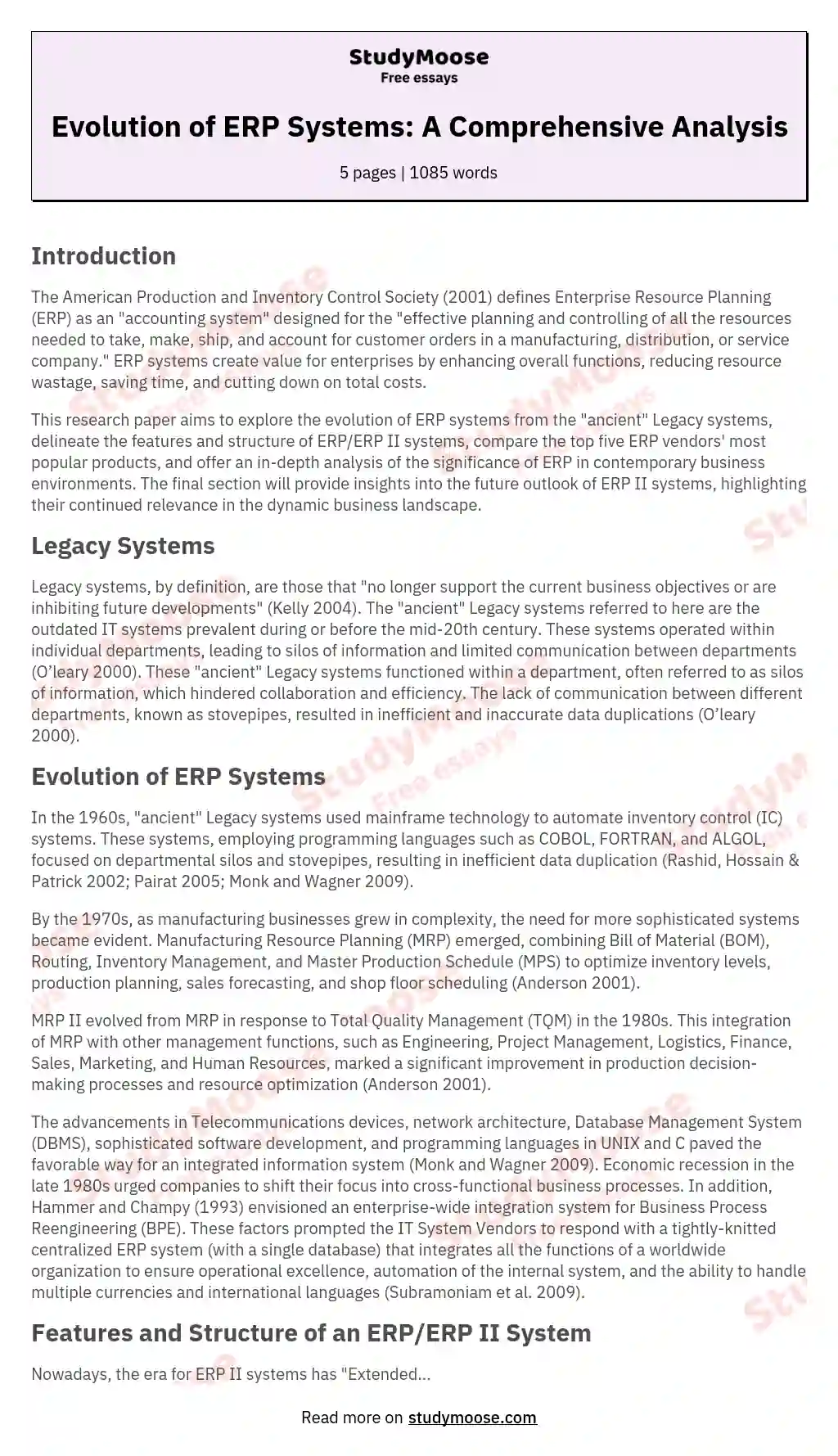 Evolution of ERP Systems: A Comprehensive Analysis essay