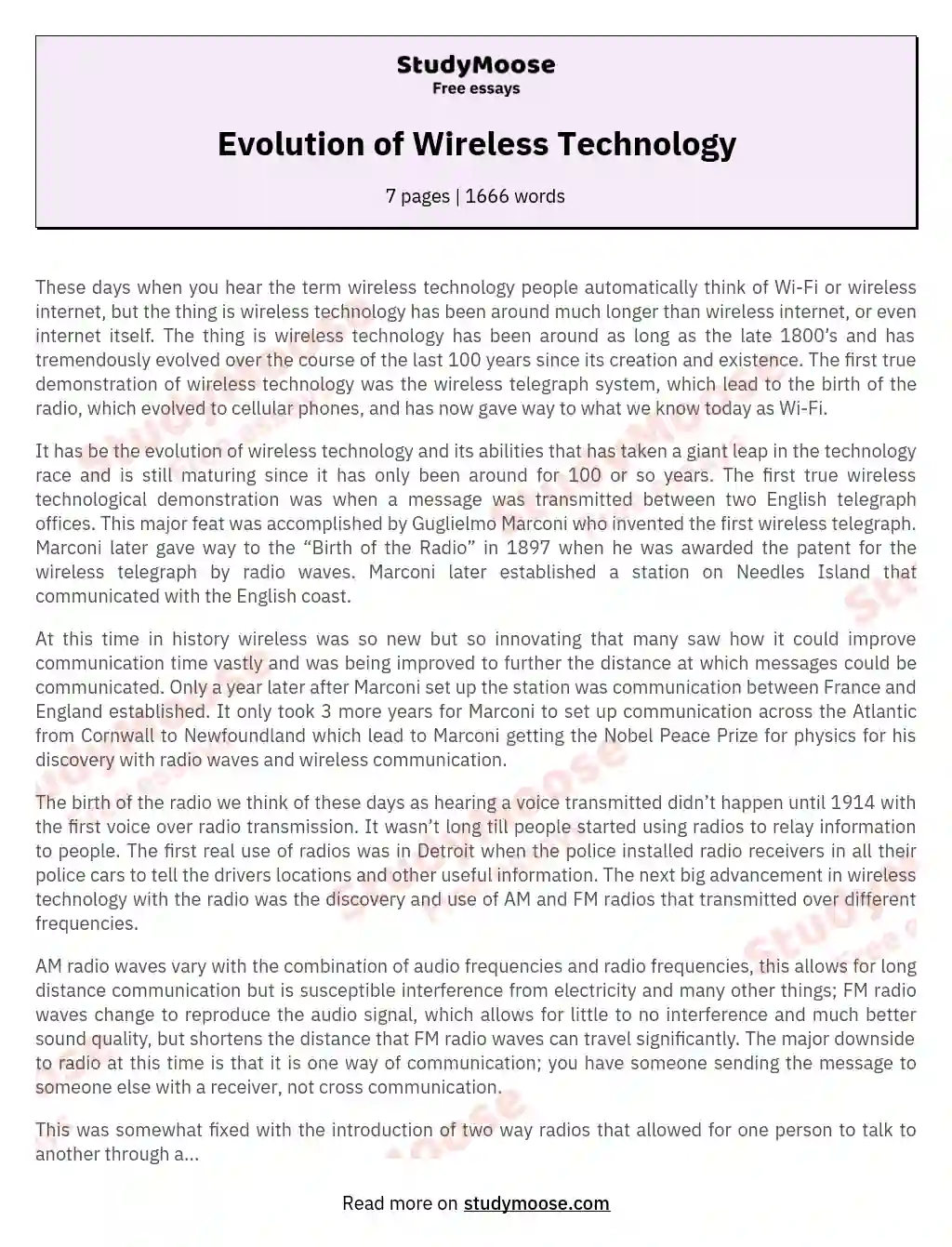 Evolution of Wireless Technology essay