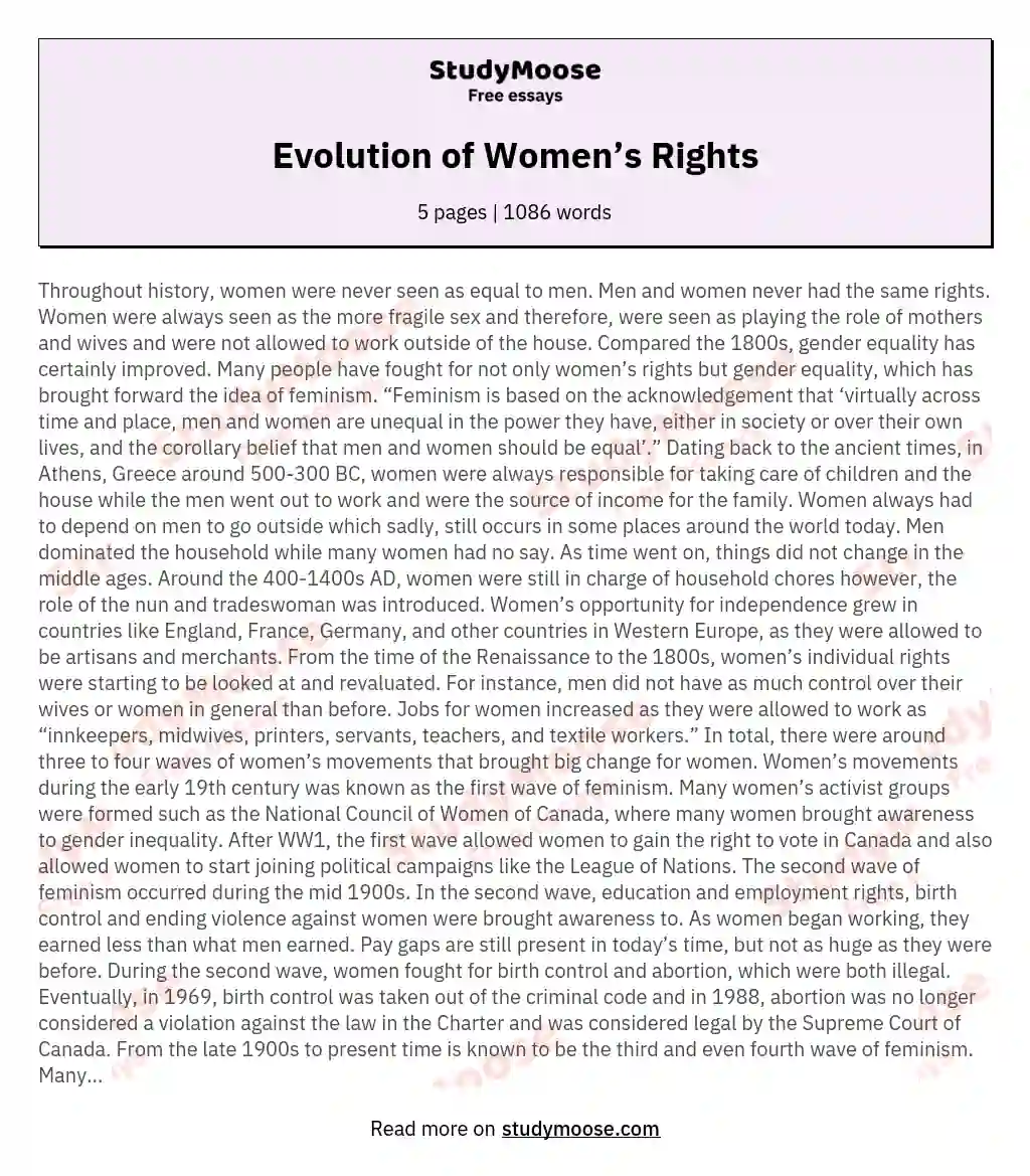 Evolution of Women’s Rights essay