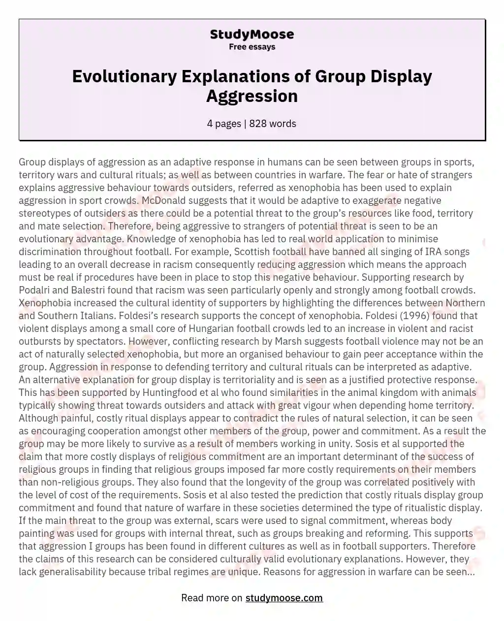 Evolutionary Explanations of Group Display Aggression
