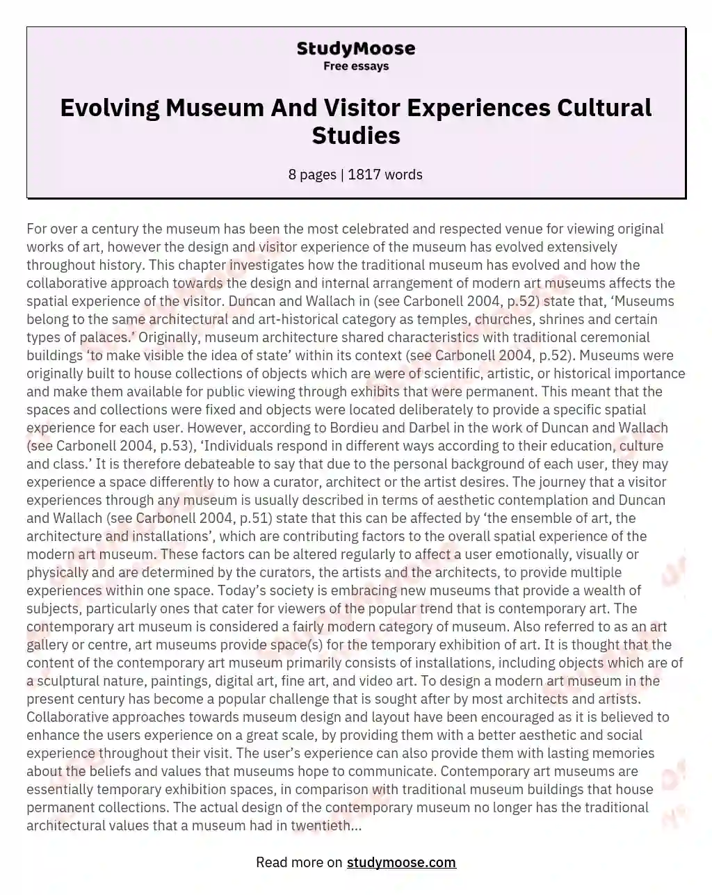 Evolving Museum And Visitor Experiences Cultural Studies essay