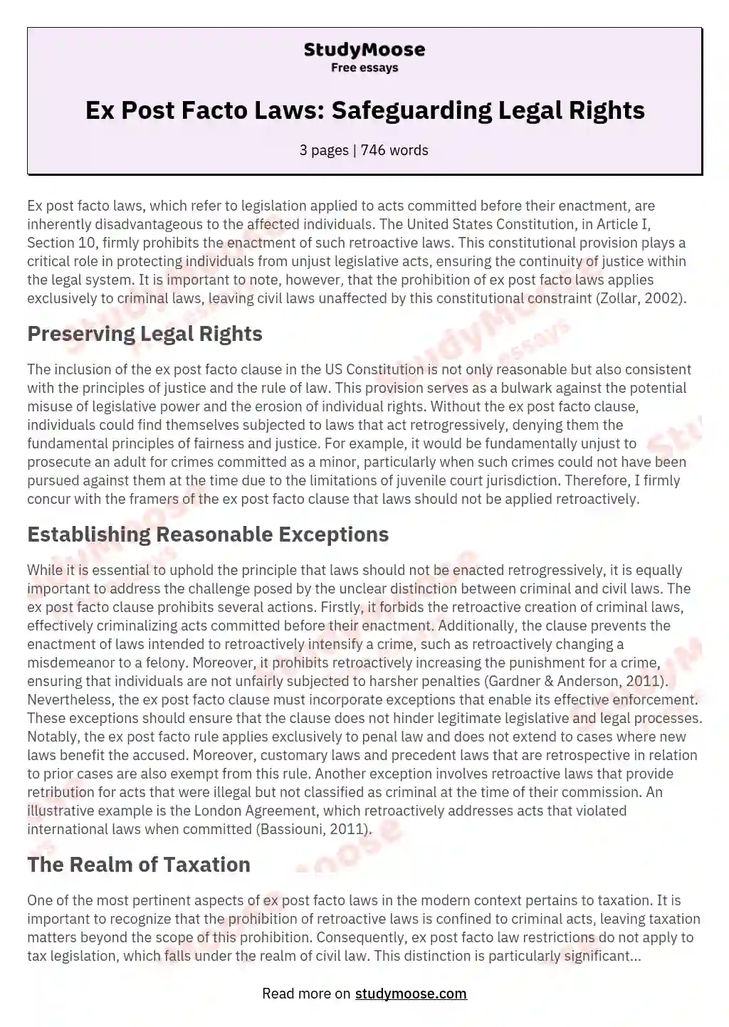 Ex Post Facto Laws: Safeguarding Legal Rights essay
