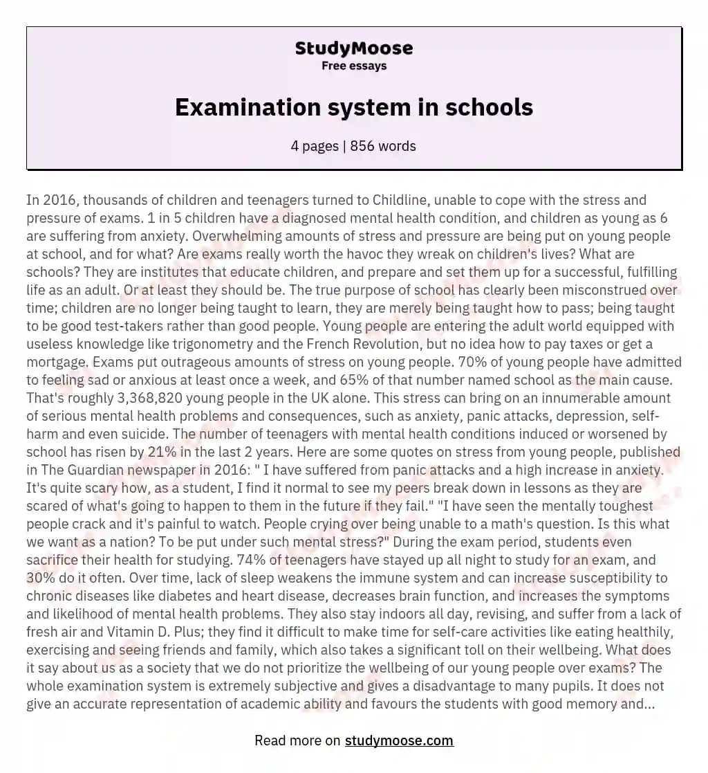 Examination system in schools essay