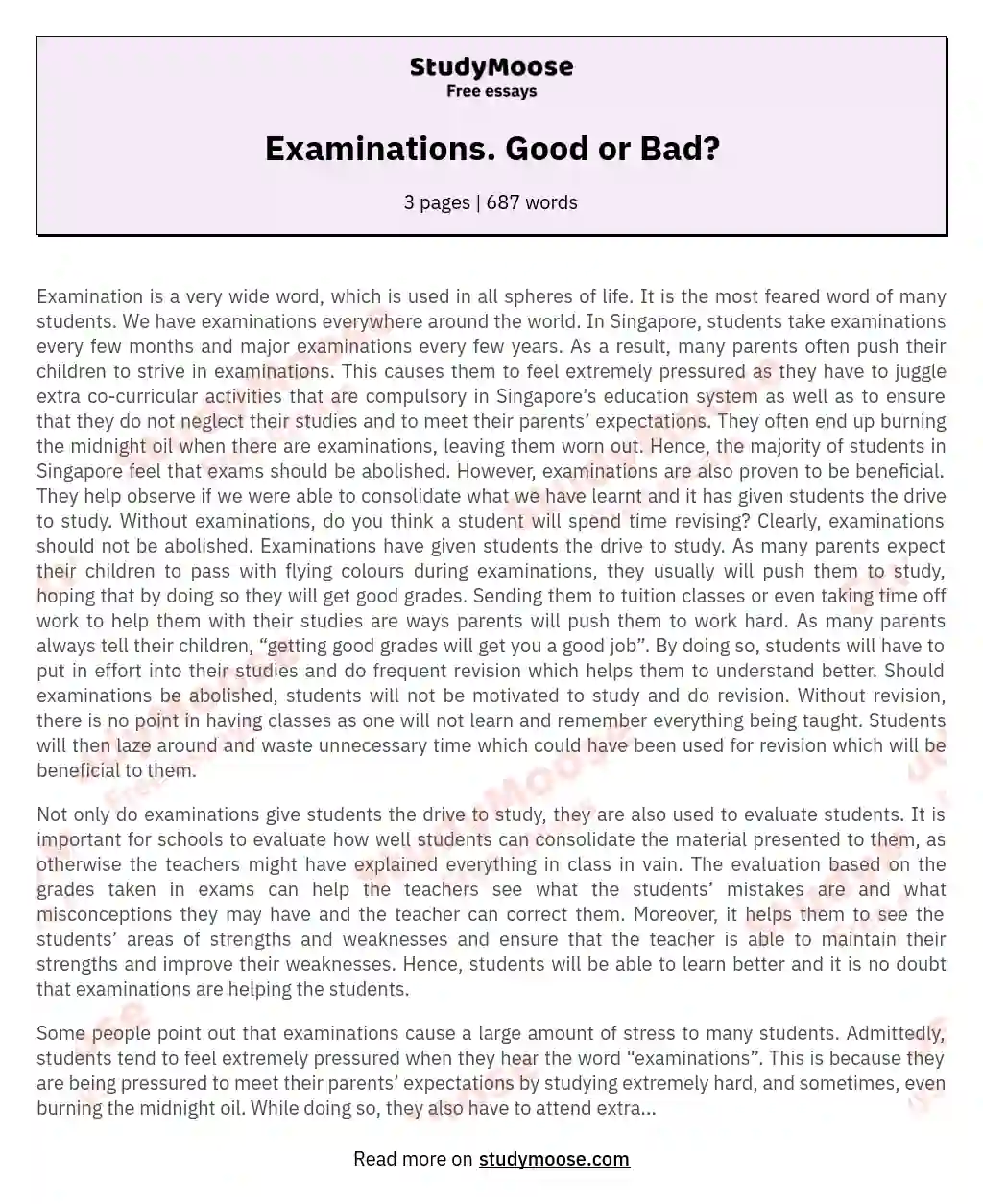 Examinations. Good or Bad? essay