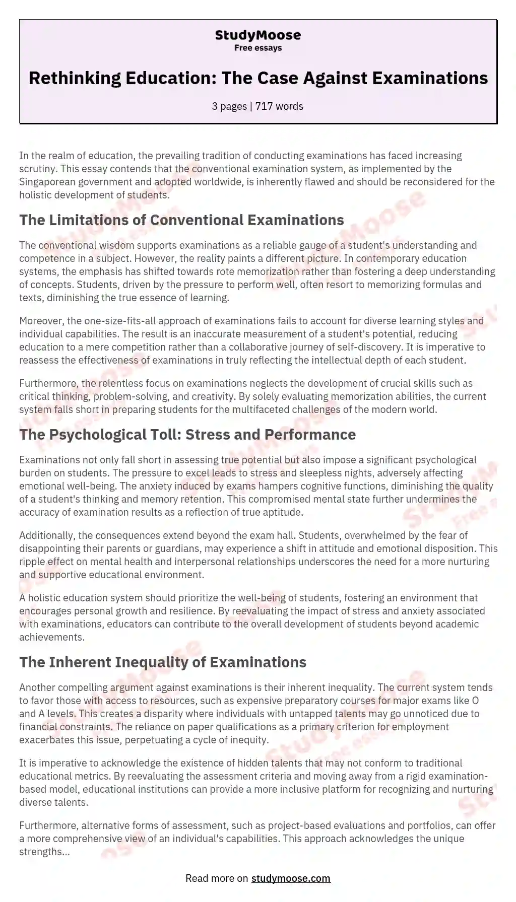 Rethinking Education: The Case Against Examinations essay