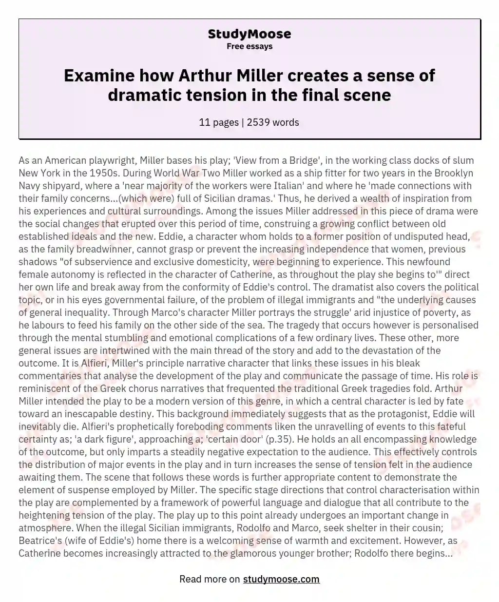 Examine how Arthur Miller creates a sense of dramatic tension in the final scene essay