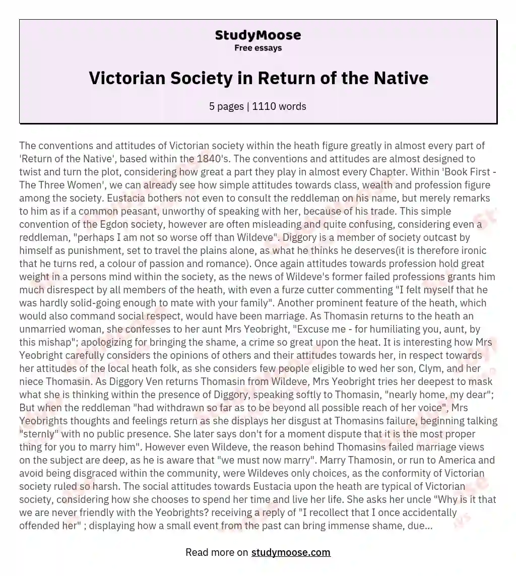 Victorian Society in Return of the Native essay
