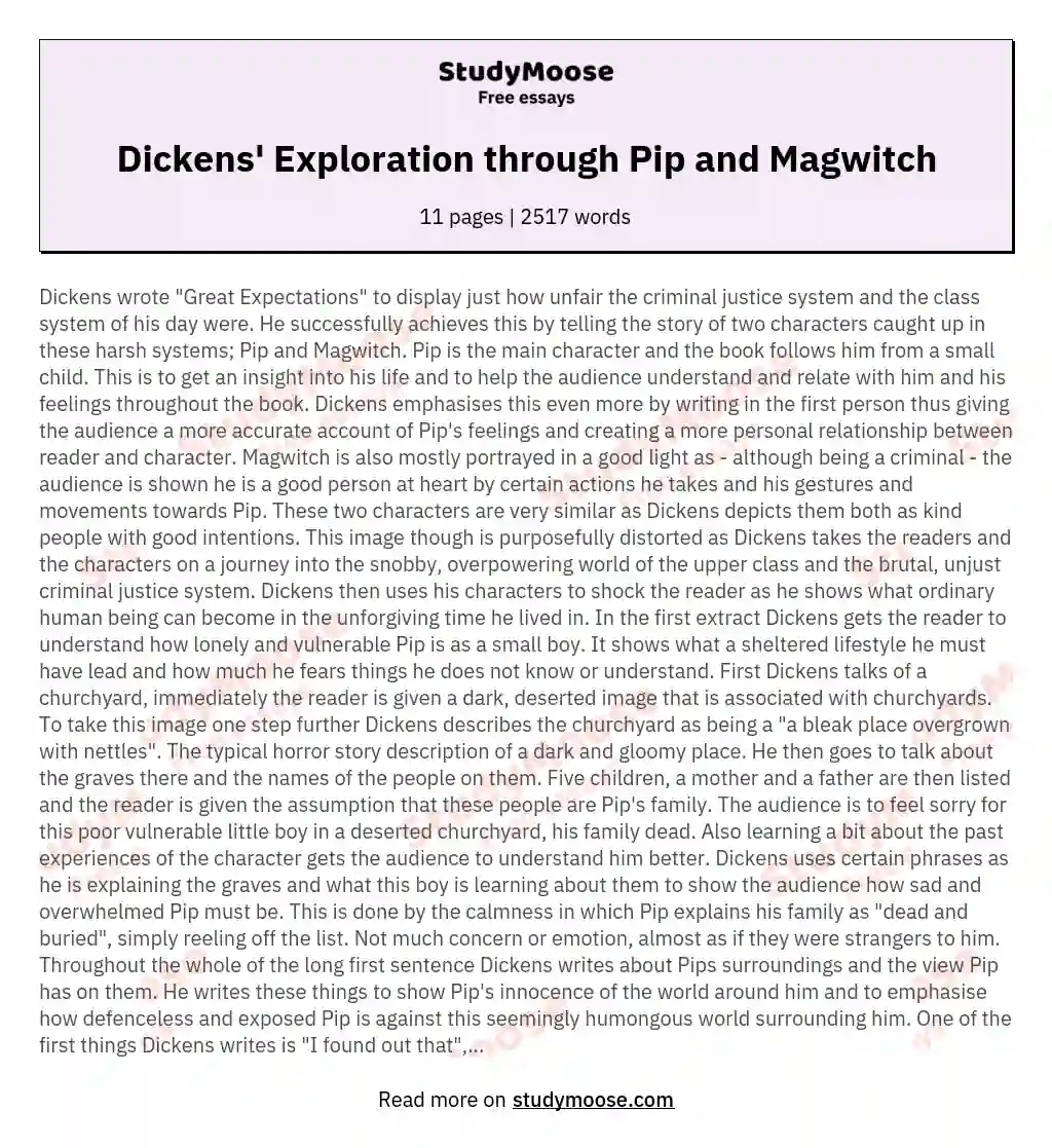 Examine how Dickens uses the characters Pip and Magwitch to explore themes, attitudes and ideas in great expectations