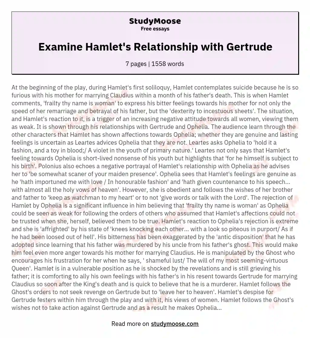 Examine Hamlet's Relationship with Gertrude