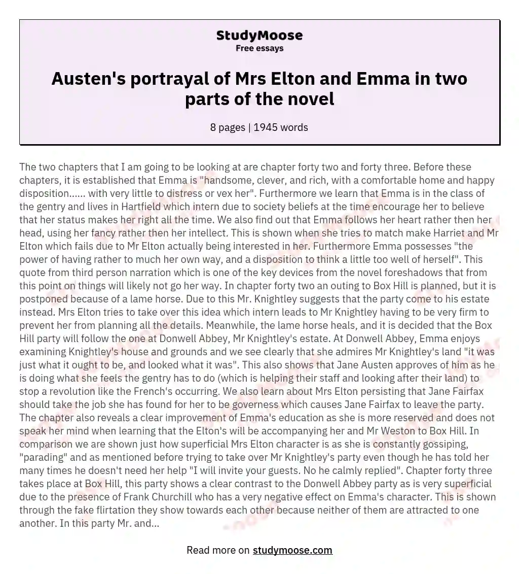 Examine Jane Austen's presentation of Mrs Elton and Emma in chapter forty two and at one other point in the novel?
