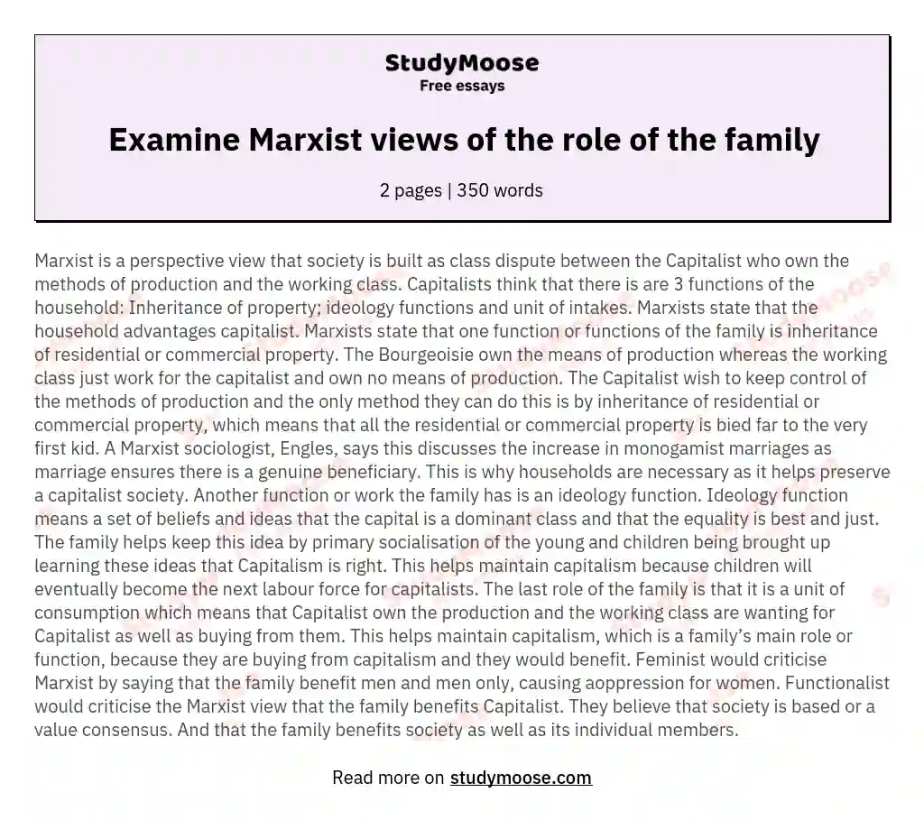 Examine Marxist views of the role of the family essay