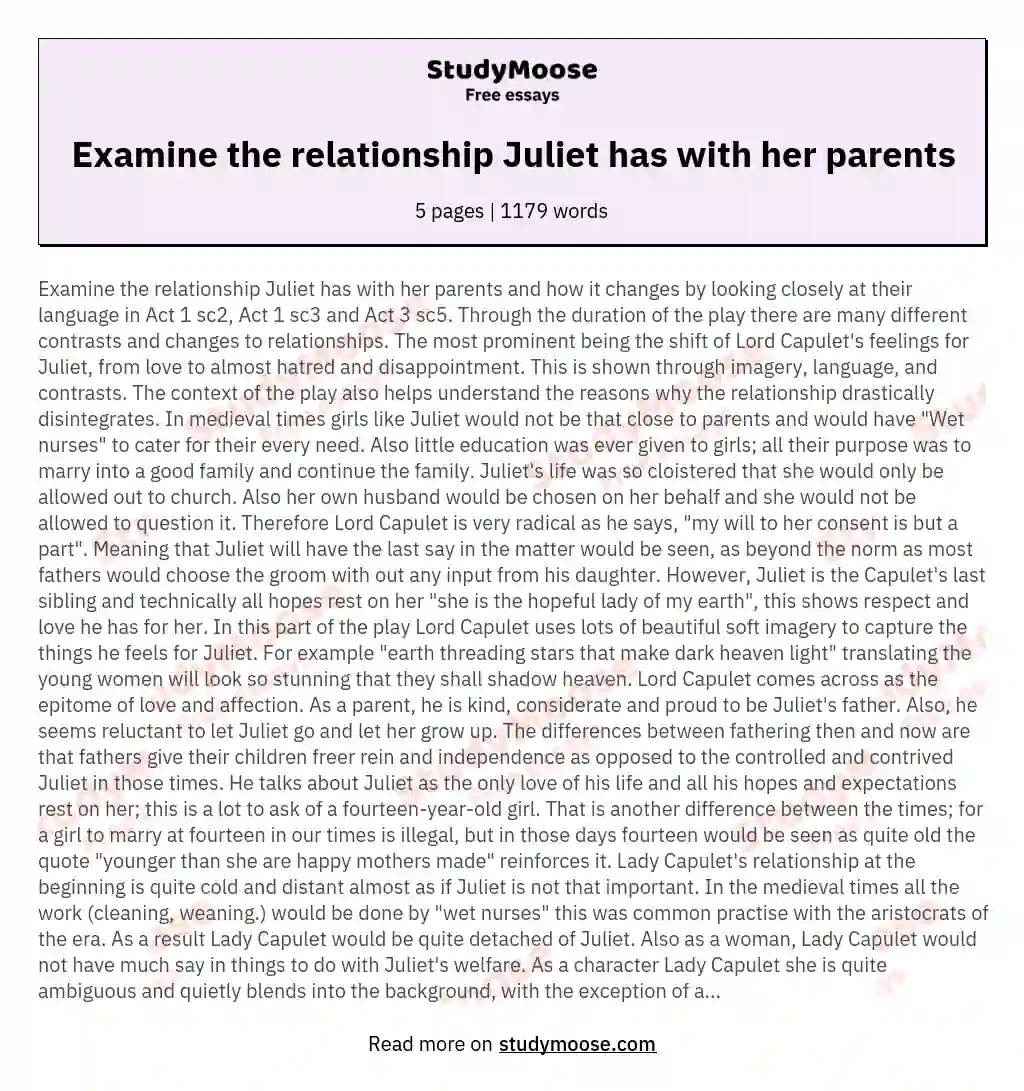 Examine the relationship Juliet has with her parents