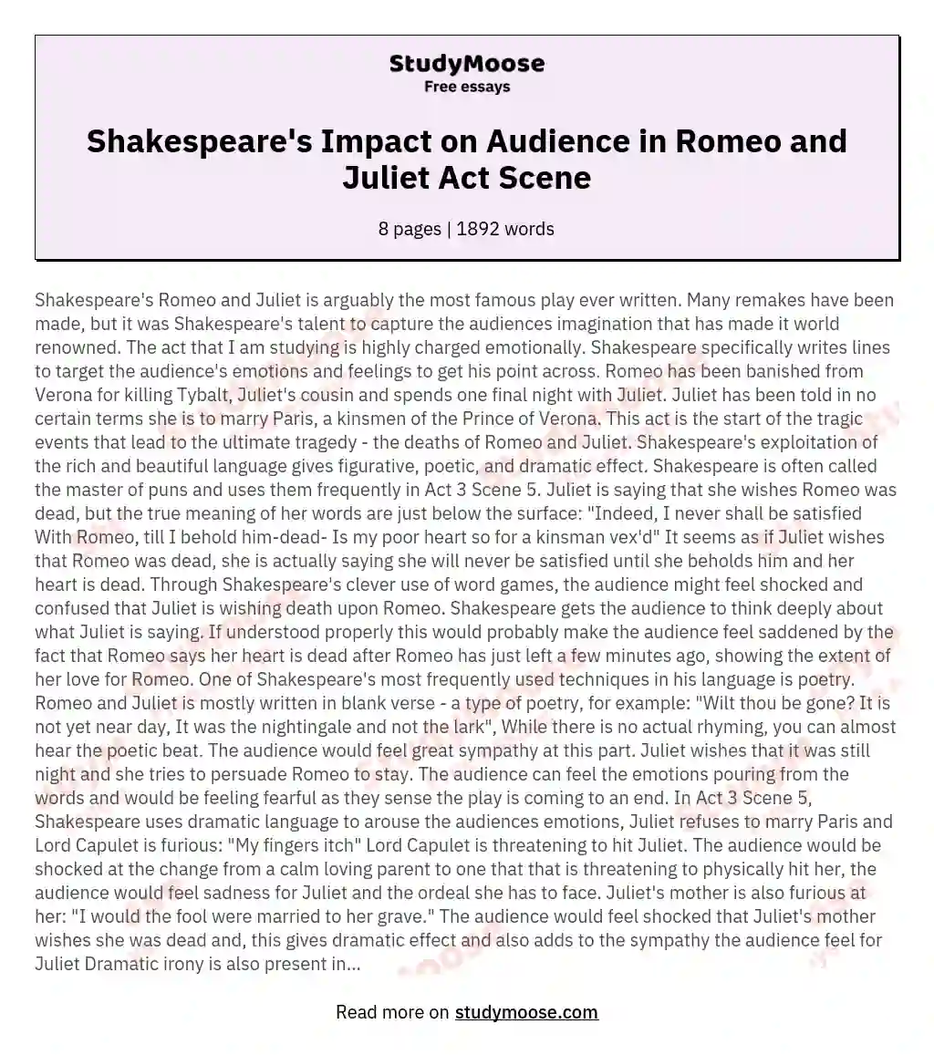 Examine how Shakespeare makes the audience feel in Act 3, Scene 5 of "Romeo and Juliet"