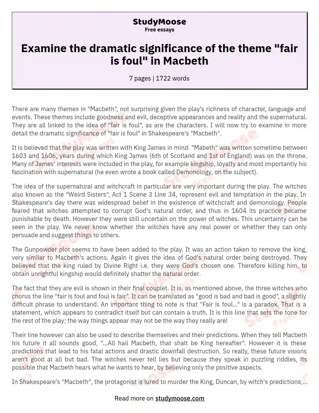 Examine the dramatic significance of the theme "fair is foul" in Macbeth