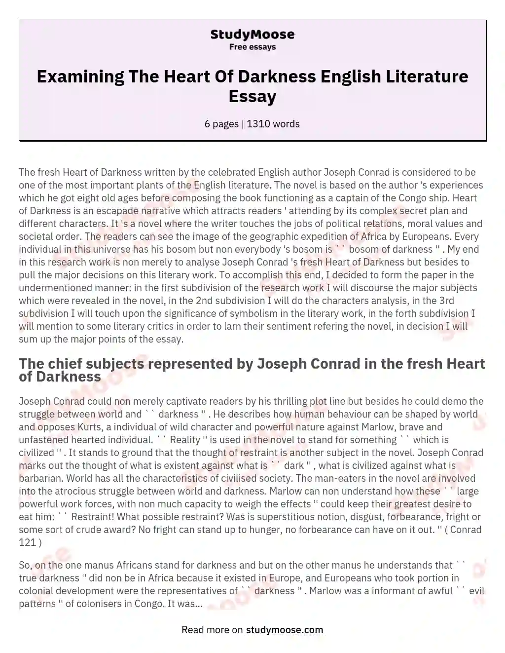 Examining The Heart Of Darkness English Literature Essay essay