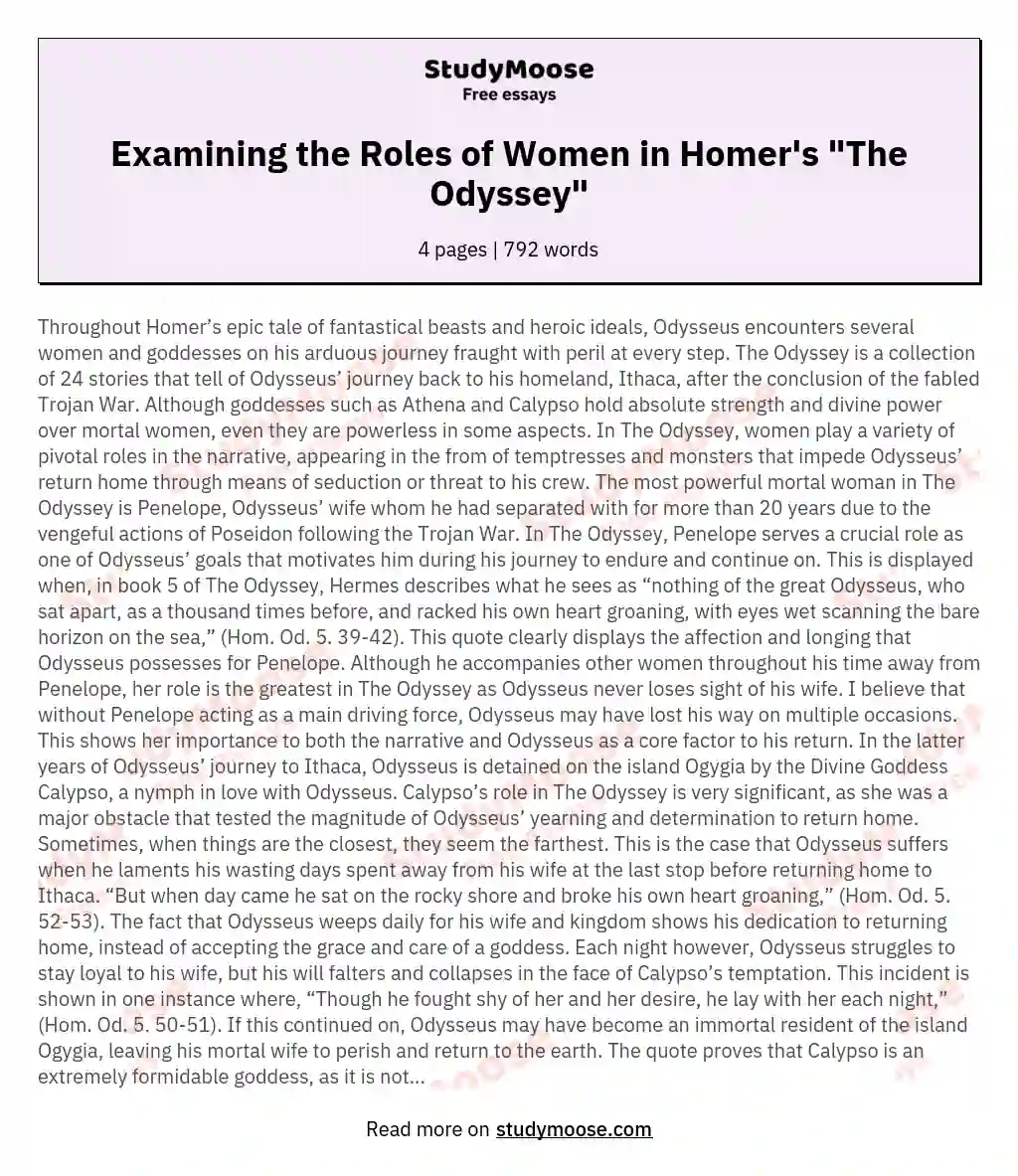 Examining the Roles of Women in Homer's "The Odyssey" essay