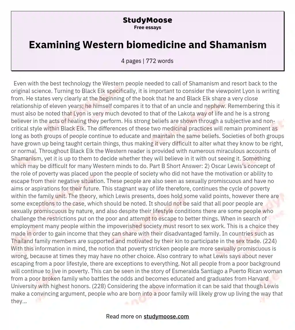 Examining Western biomedicine and Shamanism essay
