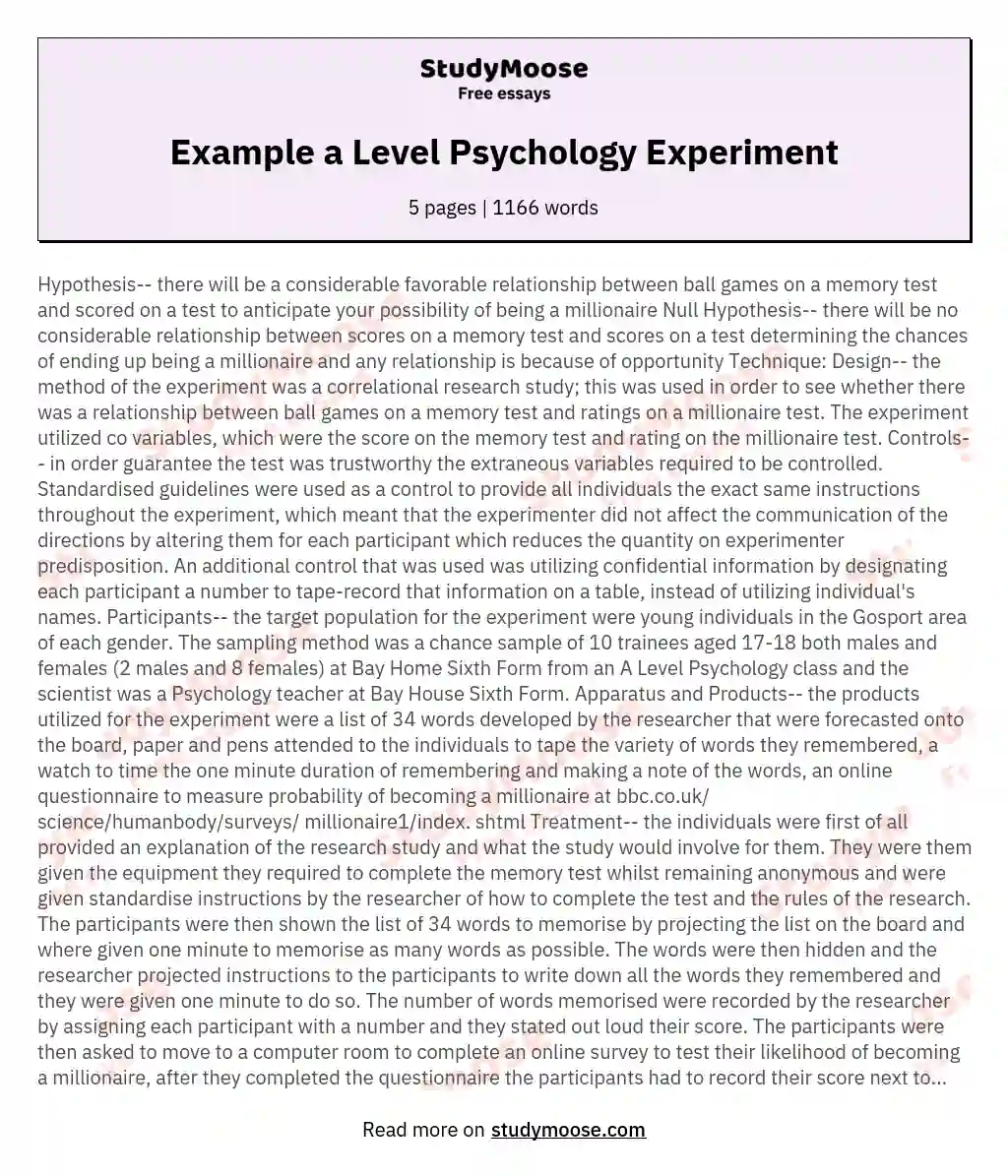 psychology experiment research paper